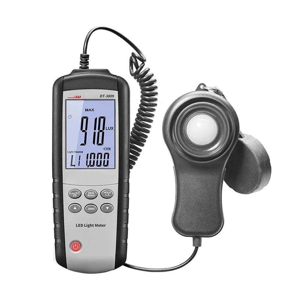 Digital LED Light Meter DT-3809 40-40000Lux/FC Measures All Visible Light 1.5M Sensor Cable