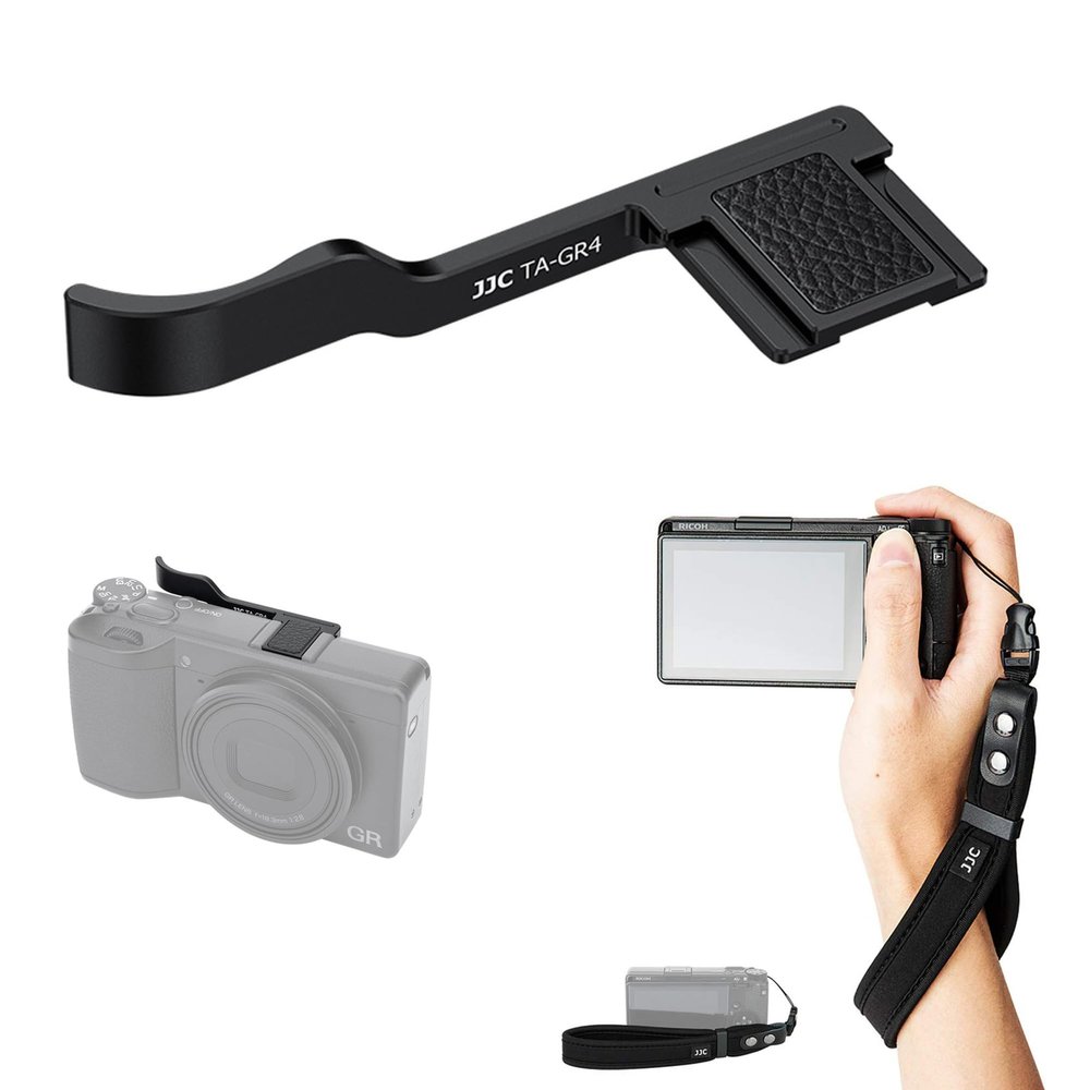JJC Metal Thumb Up Grip with Camera Wrist Strap, Soft Neoprene Hand Strap for Ricoh GR IV GRIV GR4 Digital Camera