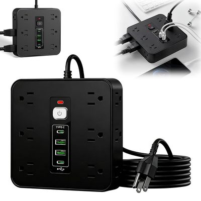 16-in-1 Power Strip with Switch & Surge Protection, 2026 New 16 in 1 Surge Protector, 6.5FT Flat Plug Power Strip Surge Protector with 12 Outlets 2 USB & 2 Type-C Ports for Home Office (Black)