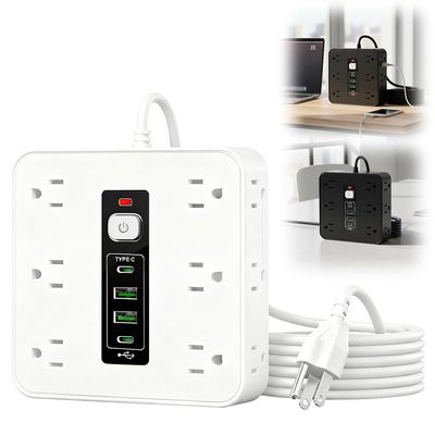 16-in-1 Power Strip with Switch & Surge Protection, 2026 New 16 in 1 Surge Protector, 6.5FT Flat Plug Power Strip Surge Protector with 12 Outlets 2 USB & 2 Type-C Ports for Home Office (White)
