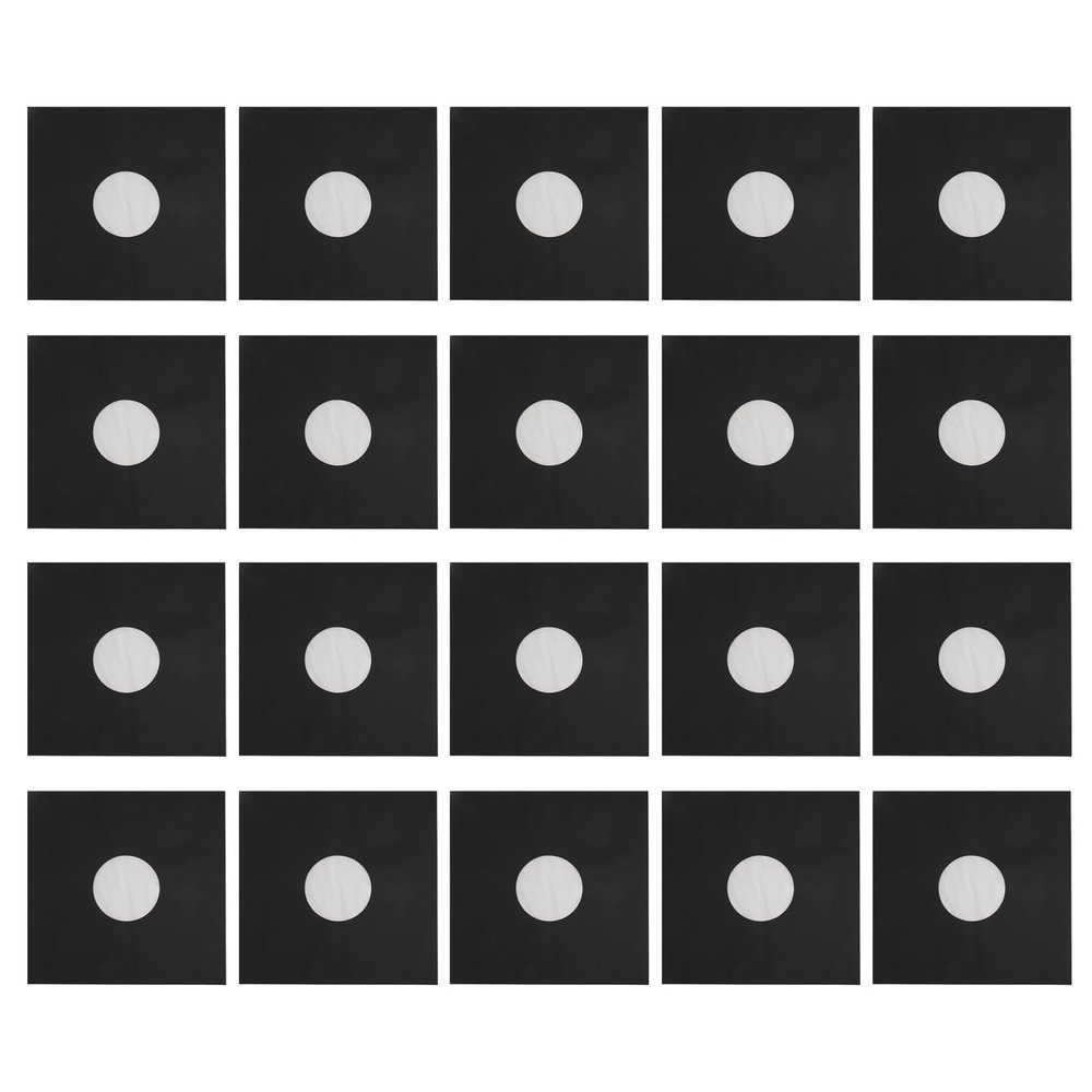 20pcs Record Kraft Paper Jackets, 12 Inches STO Sleeves, 33 Record Jackets Matte Black, Album Covers for, Static Kraft Paper Sleeves with Die Cut Center Hole
