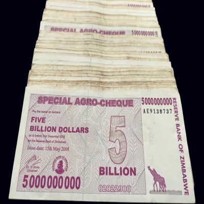 1000x Zimbabwe 5 Billion Dollar Special Agro Cheque Banknote Bundle Brick