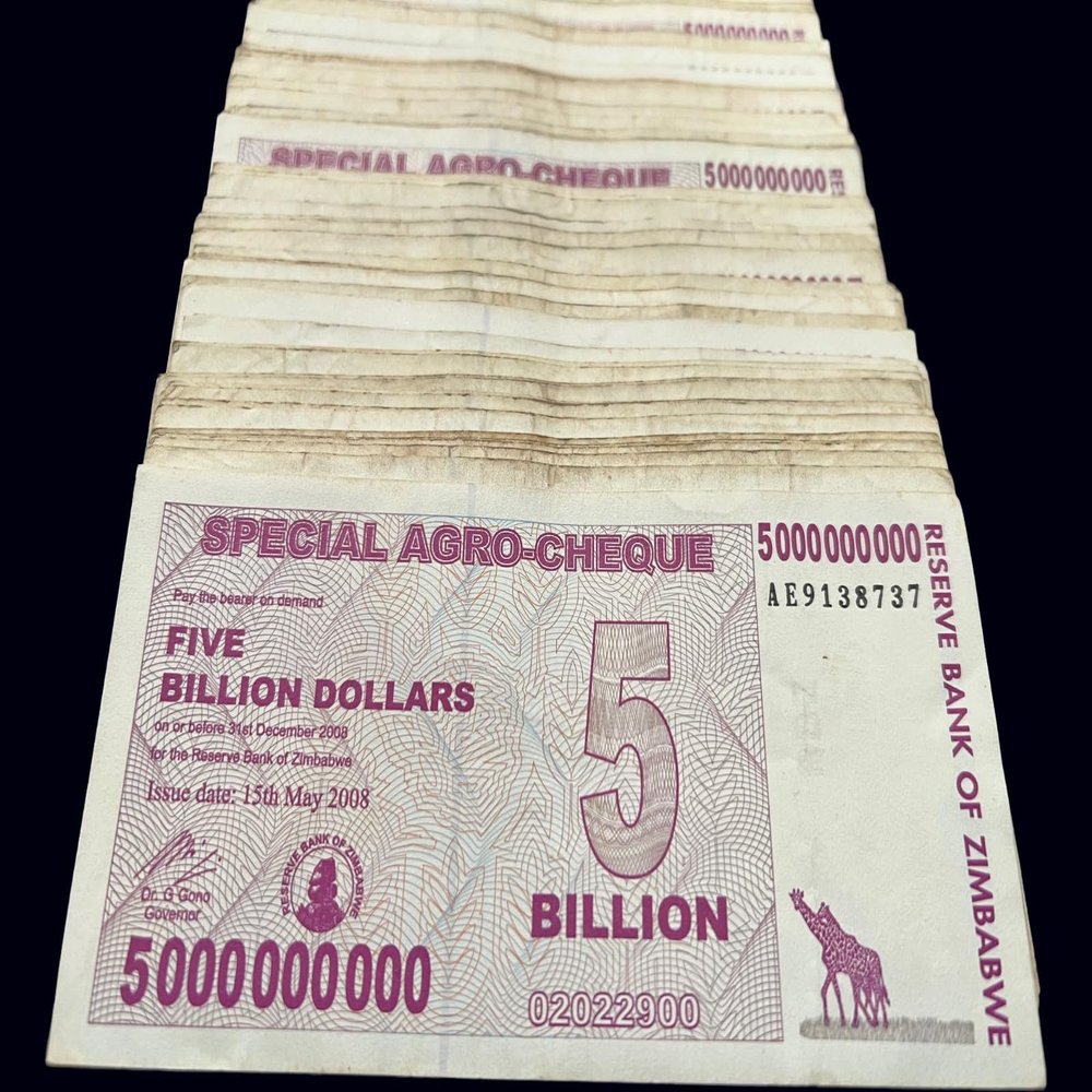 1000x Zimbabwe 5 Billion Dollar Special Agro Cheque Banknote Bundle Brick