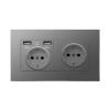 Black PC European Standard Dual 16A Wall Socket with USB Charging Port, USB Plug Adapter 220V Power Socket Strip 146mm*86mm(110-250V_Grey(2 USB)) view 1