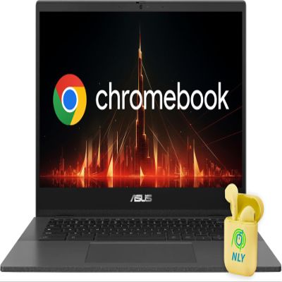 ASUS Chromebook Laptop, 14" FHD LED Display, 8-Core MediaTek Kompanio 520, 4GB 3600MHz RAM, 128GB Storage (64GB eMMC+64GB SD Card), Chrome OS, HD Webcam, WiFi 6, Thunderbolt 4, NLY Earphones, Gray