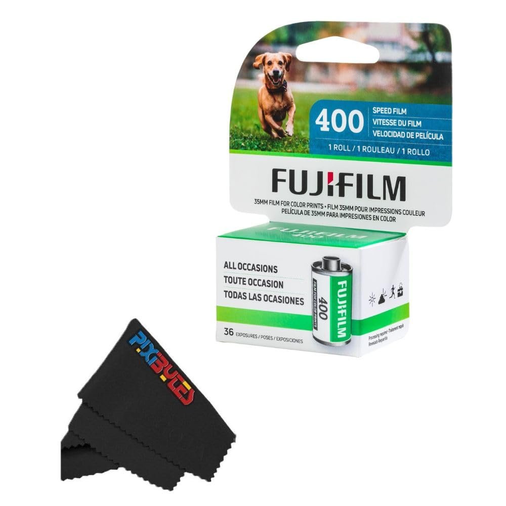 Fujifilm Fujicolor 400/200 ISO 35mm Color Film (36 Exposures) + PixiBytes Microfiber Cleaning Cloth Color Negative Film (400 Speed, 1 Single Roll)