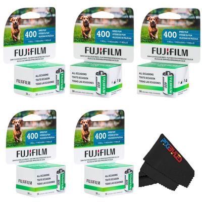 Fujifilm Fujicolor 400/200 ISO 35mm Color Film  3 Pack (36 Exposures Each) + PixiBytes Microfiber Cleaning Cloth Color Negative Film (400 Speed, 5 Single Roll)