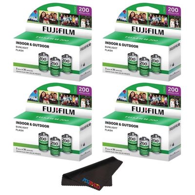 Fujifilm Fujicolor 400/200 ISO 35mm Color Film  3 Pack (36 Exposures Each) + PixiBytes Microfiber Cleaning Cloth Color Negative Film (200 Speed, 4 Packs (12 Rolls))