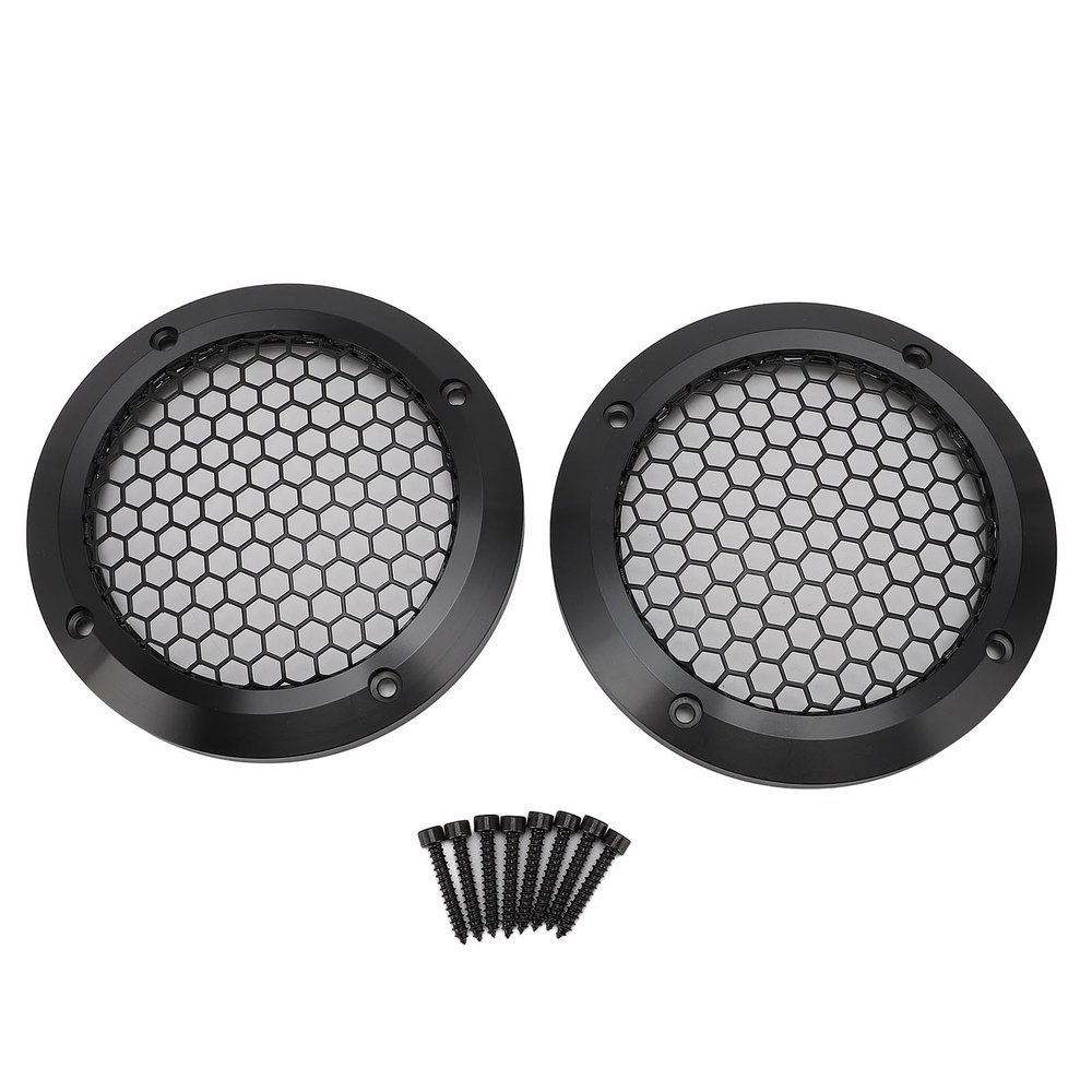 2Pcs Black Round Ser Grill Covers, Car Ser or with 8 Ss, OD 125mm, Iron and Aluminum Mesh Guard for Home Theater, Marine and Automo Sers
