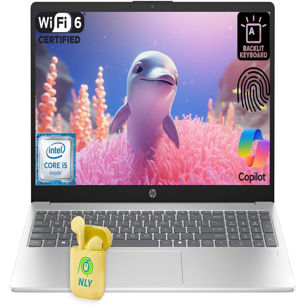 HP 15.6" Business Laptop Computer, Intel 10-core i5-1334U Processor, Windows 11 Laptop 24GB RAM 512GB SSD, Fingerprint Reader, Backlit Keyboard, NLY Earphones, Natural Silver