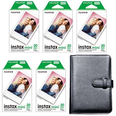 FUJIFILM Instax Mini Instant Film Bundle for Mini EVO, Mini 12, Mini 11, Mini Liplay and Mini 41 Cameras, Includes: Instant Mini Film and 108 Pocket Mini Instax Photo Album, Black (100 Exposures)