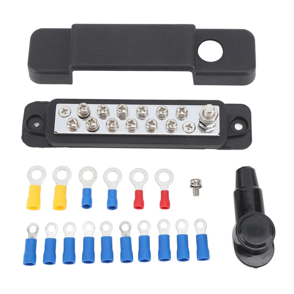 12 Terminal Distribution Block Kit, Bus Bar Distribution System, and Aluminum y Panel Mount Block with S ection, 20Amps Rated t