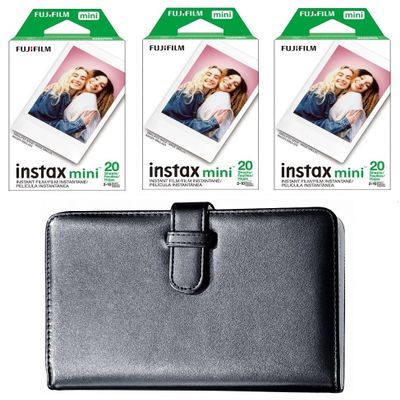 FUJIFILM Instax Mini Instant Film Bundle for Mini 12, 11, 40, 41, EVO and Liplay Cameras, Includes: Instant Mini Film and 108 Pocket Mini Instax Photo Album, Black (60 Exposures)