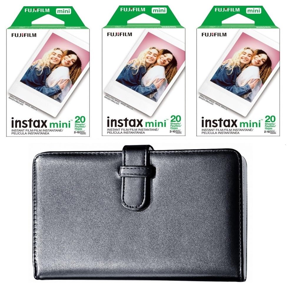 FUJIFILM Instax Mini Instant Film Bundle for Mini 12, 11, 40, 41, EVO and Liplay Cameras, Includes: Instant Mini Film and 108 Pocket Mini Instax Photo Album, Black (60 Exposures)