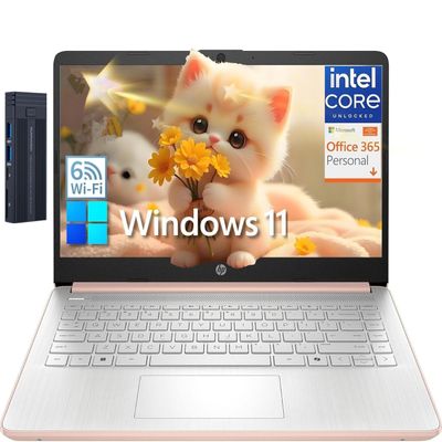 HP 14" HD Laptop, Intel Processor N150, 8GB RAM 128GB UFS, Microsoft Office 365, 128gb 9H Docking Station, Webcam, HDMI, Wi-Fi 6, Bluetooth, Windows 11 Home, Pale Rose Gold