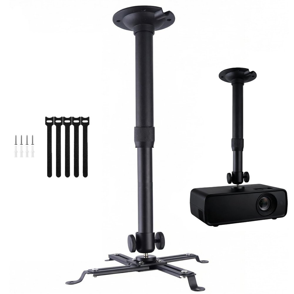 DAWASAPAT Projector Ceiling Mount with New Gimbal, Adjustable Length Projector Mount, -Inch Screw, Compatible with Most Projectors, Ceiling/Wall Use with Adjustable Angle (Dark) (Black)
