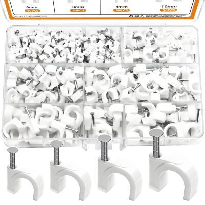 mankk 200PCS Cable Clips Nail in Cable Clips Wire Clips 4/6/8/10mm Round Ethernet Cables Wall Clips for Cords RG6 RG59 CAT5 CAT6 RJ45