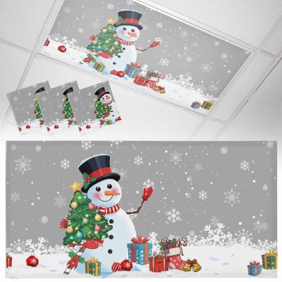 3 Pack Fluorescent Light Cover for Drop Ceiling 4 x 2 ft Classroom Magnetic Fluorescent Light Shade Filters Winter Cartoon Snowman Snowflakes Gray Drop Ceiling Supplies for Home Office School Library