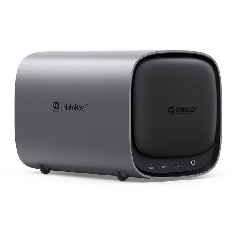 ORICO Network Attached Storage, Link Sharing & Remote Access, AI Albums & 4K Media Library, HDD Slot * 2, M.2 NVMe SSD Slot * 2, 2.5 GbE * 2, MetaBox NAS Storage, HS200-2 Bay (Diskless)