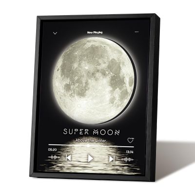 Music Picture Frame Bluetooth Speaker - Rotating Turntable Wireless Speaker Song Plaque, Light Up Music Plaque Art Paintings Frame with LED Light, Home Desk Decor Gifts for Men & Women (Moon-2)