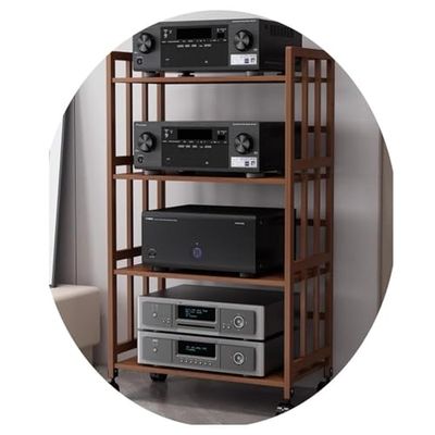 5-Tier Bamboo Audio Rack - Rolling AV Cabinet for Stereo & Media Storage - Stylish Home Theater Organizer for Audiophiles & Music Lovers - Durable & Space-Saving Design