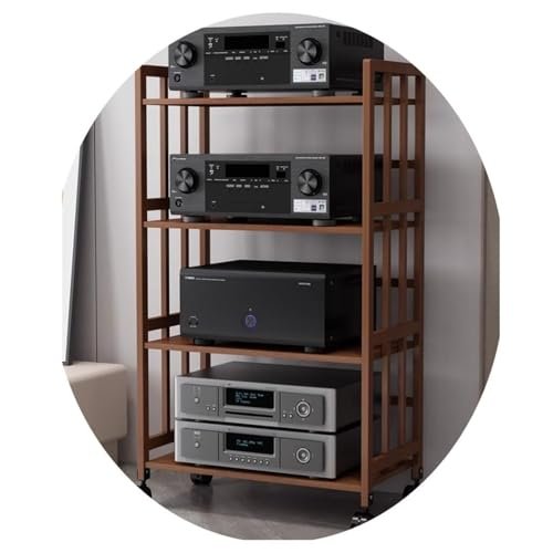 5-Tier Bamboo Audio Rack - Rolling AV Cabinet for Stereo & Media Storage - Stylish Home Theater Organizer for Audiophiles & Music Lovers - Durable & Space-Saving Design