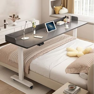 Adjustable Rolling Bedside Table with Wheels - Height Adjustable Over Bed Laptop Desk for Bedroom & Hospital Use, Portable Mobile Table with Baffle for Easy Mobility. 180cm