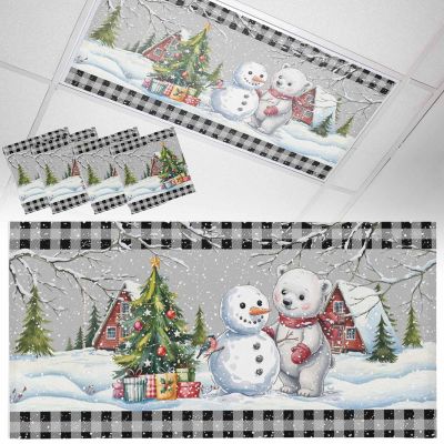 4 Pack Fluorescent Light Cover for Drop Ceiling 4 x 2 ft Classroom Magnetic Fluorescent Light Shade Filters Winter Christmas Snowman Bear Gray Drop Ceiling Supplies for Home Office School Library
