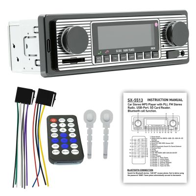 Classic Single Din Car Stereo with Bluetooth, Hands-Free Calling & Voice Control, FM Radio MP3 Player, USB/SD/AUX Port, Fast Charging, Includes Remote Control