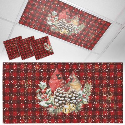 3 Pack Fluorescent Light Cover for Drop Ceiling 4 x 2 ft Classroom Magnetic Fluorescent Light Shade Filters Christmas Cardinal Pine Cone Red Plaid Drop Ceiling Supplies for Home Office School Library