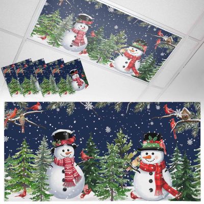 4 Pack Fluorescent Light Cover for Drop Ceiling 4 x 2 ft Classroom Magnetic Fluorescent Light Shade Snowman Winter Christmas Trees Blue Style Drop Ceiling Supplies for Home Office School Library