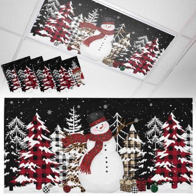 4 Pack Fluorescent Light Cover for Drop Ceiling 4 x 2 ft Classroom Magnetic Fluorescent Light Shade Merry Christmas Snowman Xmas Tree Black Background Drop Ceiling Supplies for Home Office School