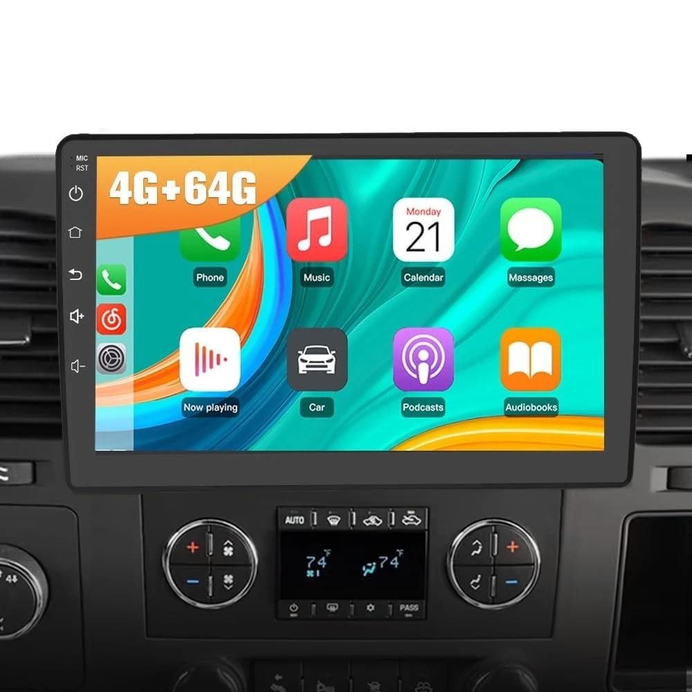 4+64G Double Din Car Stereo for Chevrolet Silverado 1500 HD 2500 HD 2007-2014 with Wireless CarPlay and Android Auto, 10 Inch IPS Touchscreen Android 14 Car Radio Support Bluetooth WiFi GPS SWC FM
