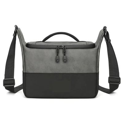 Professional Waterproof Camera Bag for DSLR and Lenses, Leather Photography Shoulder Storage Bag(Gray)