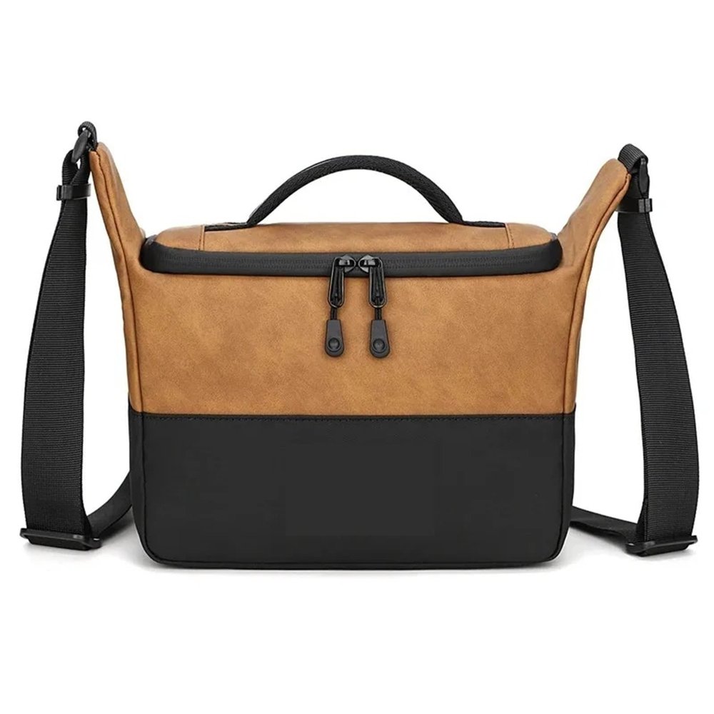 Professional Waterproof Camera Bag for DSLR and Lenses, Leather Photography Shoulder Storage Bag(Brown)