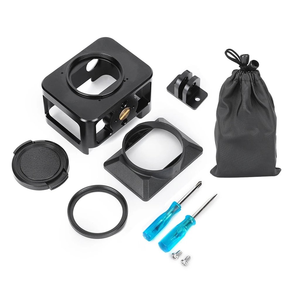 Compatible for PU387B Aluminum Alloy Camera Cage with Lens Hood Compatible for Sony RX0 II, Sports Camera Accessory