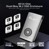 AMZPILOT Dual Bay RAID 0, RAID 1, JBOD and Cloner All-in-One M.2 SSD Enclosure, up to 20Gbps M 2 to USB C Reader Adapter for M2 M Key, B+M Key NVMe SATA External Dock, Size for 2280 2242 2230 Drive view 2