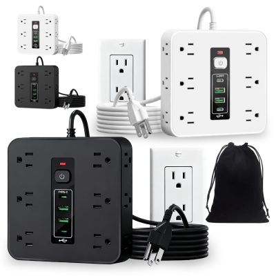 16-in-1 Power Strip with Switch & Surge Protection, 16 in 1 Power Strip Surge Protector, Portable Flat Plug Surge Protector Power Strips, 12 Ac Outlets,3 USB & 2 Type-C Ports,for Office Home (2*Mixed)