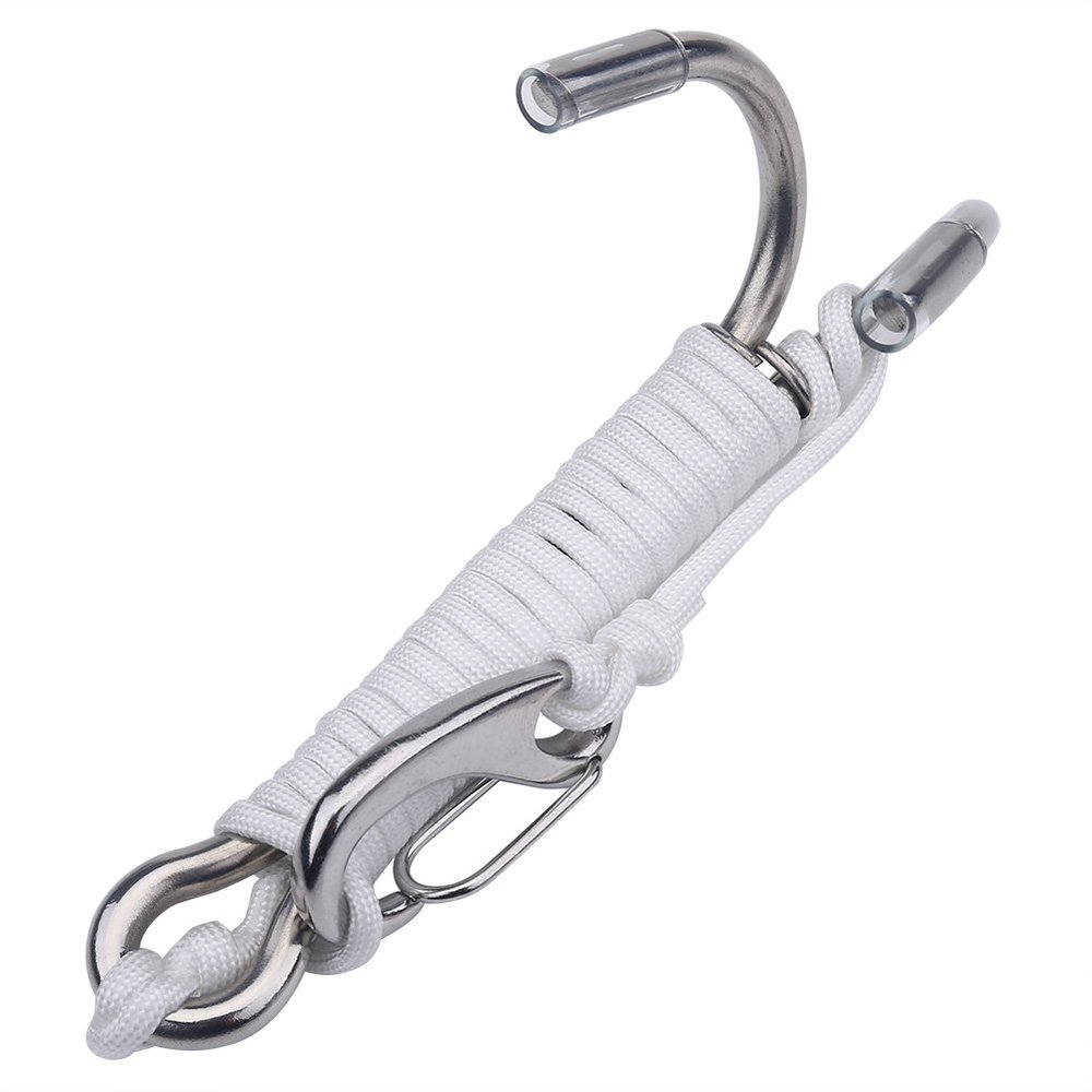 Keenso Long Lived Drift Hook for Underwater Photography, Solid Stainless Steel Material, Black and White Colar, 14 Cm Hook Size (White)