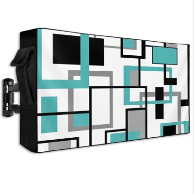 Outdoor TV Cover 70 to 75 Inch,Teal Abstract Geometric Retro Mid Century Waterproof Weatherproof Flat Screen Display Protector for Outside,Nordic Style Television Enclosure with Zipper