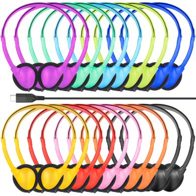 GDBOMA Type C Headphones Bulk for Classroom School Kids 20 Pack,USB C Wired Headphones for School Phone Tablet Laptop PC Online Class Meeting Web Conference Practice Test Mixed Colors (B)