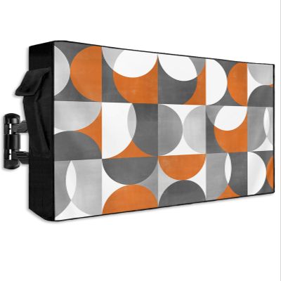 Outdoor TV Cover 52 to 55 Inch,Orange Color Block Nordic Style Waterproof Weatherproof Flat Screen Display Protector for Outside,Retro Gray Abstract Geometric Television Enclosure with Zipper