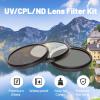 58mm Lens Filter Kit with Aluminum Alloy Frame, 3 Pack Multi-Layer Coating HD Optical Glass UV/CPL/ND8 Camera Filter Set with Three-Piece Storage Pouch for Travel Photography view 3