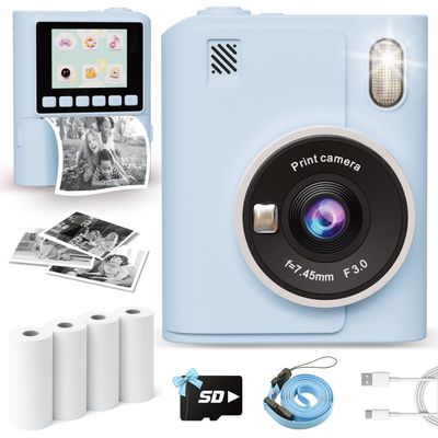 Instant Print Camera for Kids, 1080P Instant Digital Print Cameras for Toddler, Portable Toy for 4 5 6 7 8 9 10 Year Old Girl, Christmas Birthday Gifts for Girls Boys with SD Card Blue