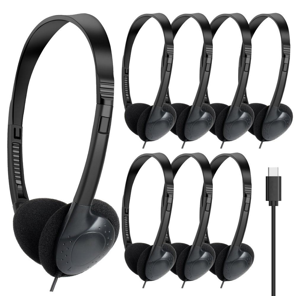 CNSZSLZ USB C Headphones Bulk 20 Pack for Classroom School Kids,USB Type C Headphones Class Set Compatible with Pad Smartphones Black (B)