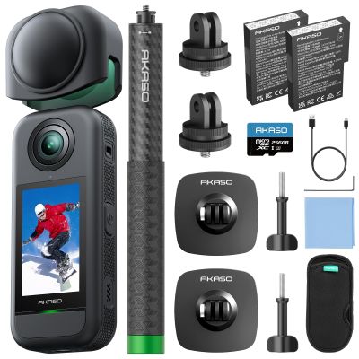 AKASO 360 Action Camera - 5.7K 360 Video with 1/2" 48MP Sensors, 72MP 360 Photo, 360-SuperSmooth, Invisible Selfie Stick, 360 Horizon Lock, AI Tracking Snow Adventure Combo with 256GB MicroSD Card