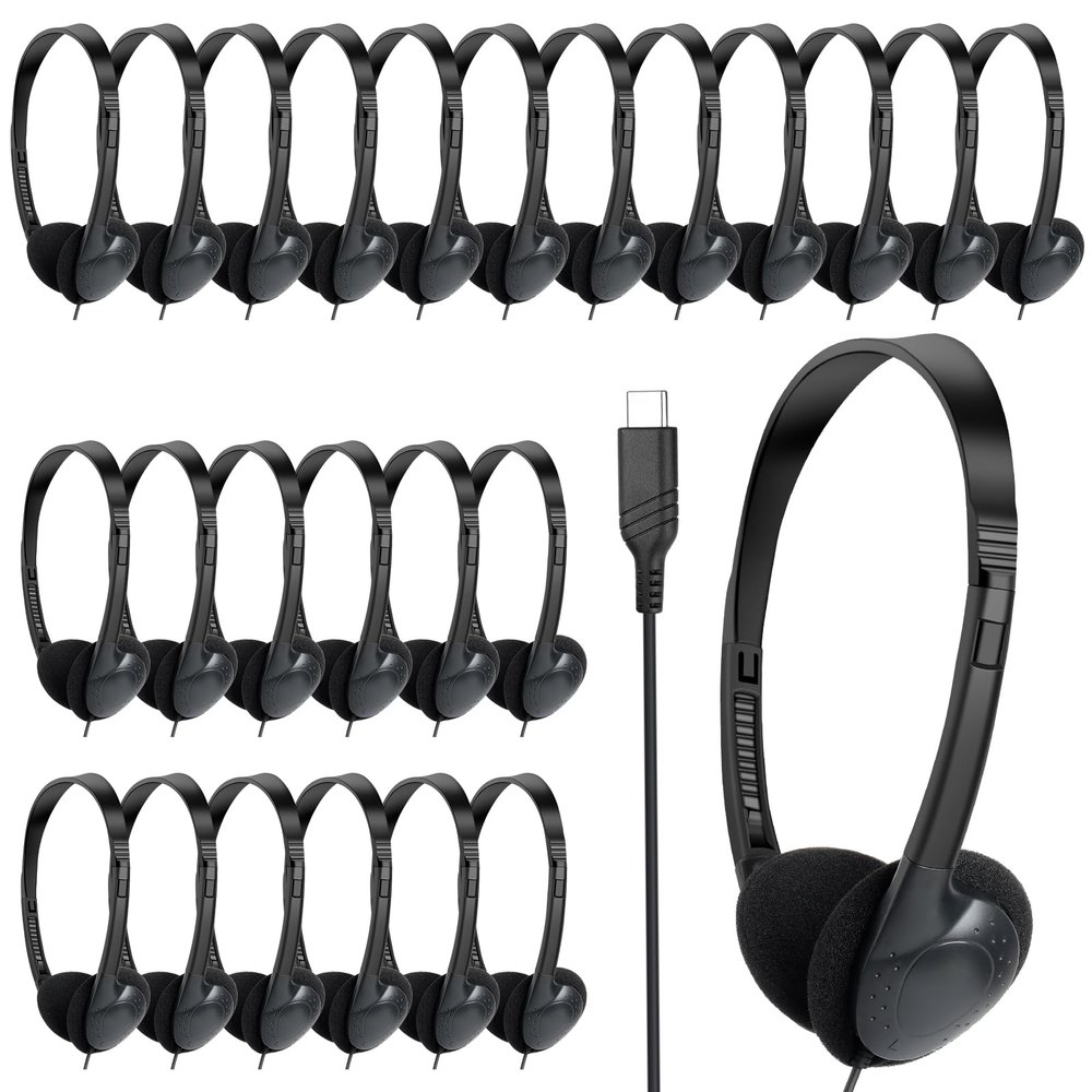 CNSZSLZ USB C Headphones Bulk 30 Pack for Classroom School Kids,USB Type C Headphones Class Set Compatible with Pad Smartphones (Black)