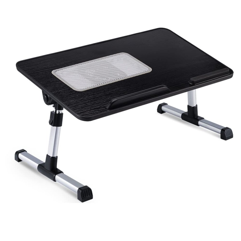 Adjustable Laptop Stand with USB Cooling Fan, Soft Hand Rest, Folding Legs - Portable Bed Tray Table for Work and Writing