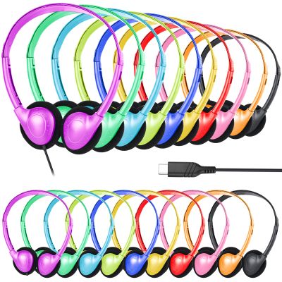 CNSZSLZ USB C Headphones Bulk 20 Pack for Classroom School Kids,USB Type C Headphones Class Set Compatible with Pad Smartphones (Mixed Colors)