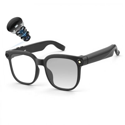 AI Smart Glasses with Camera, 8MP 4K/1080P Video Recording Glasses, Real-Time Translation, AI Voice Assistant & Object Recognition, Open-Ear Audio, Photochromic UV400 Lenses for Travel & Business